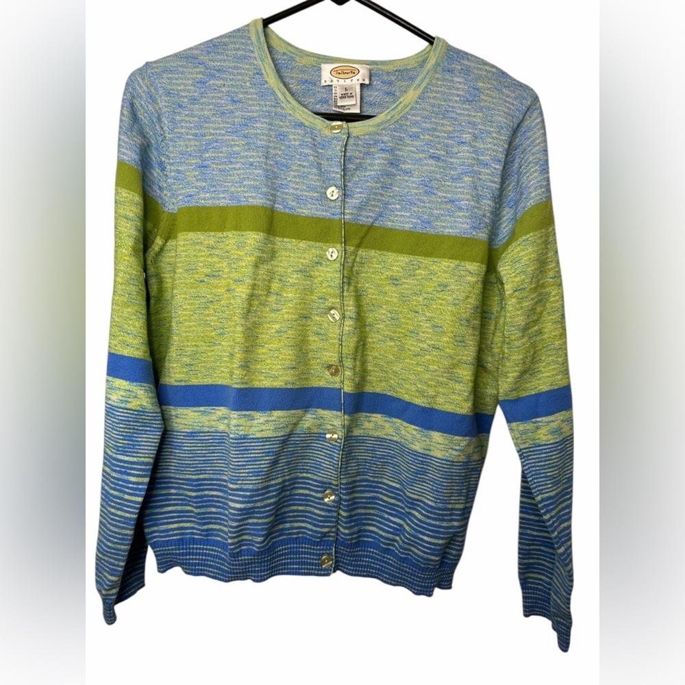 Talbots Blue and Green Striped Cardigan NWOT